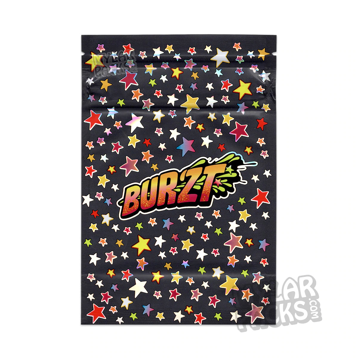 Burzt Limited (Negro/Estrellas) Bolsa de Mylar vacía de 3,5 g para flores y hierbas secas