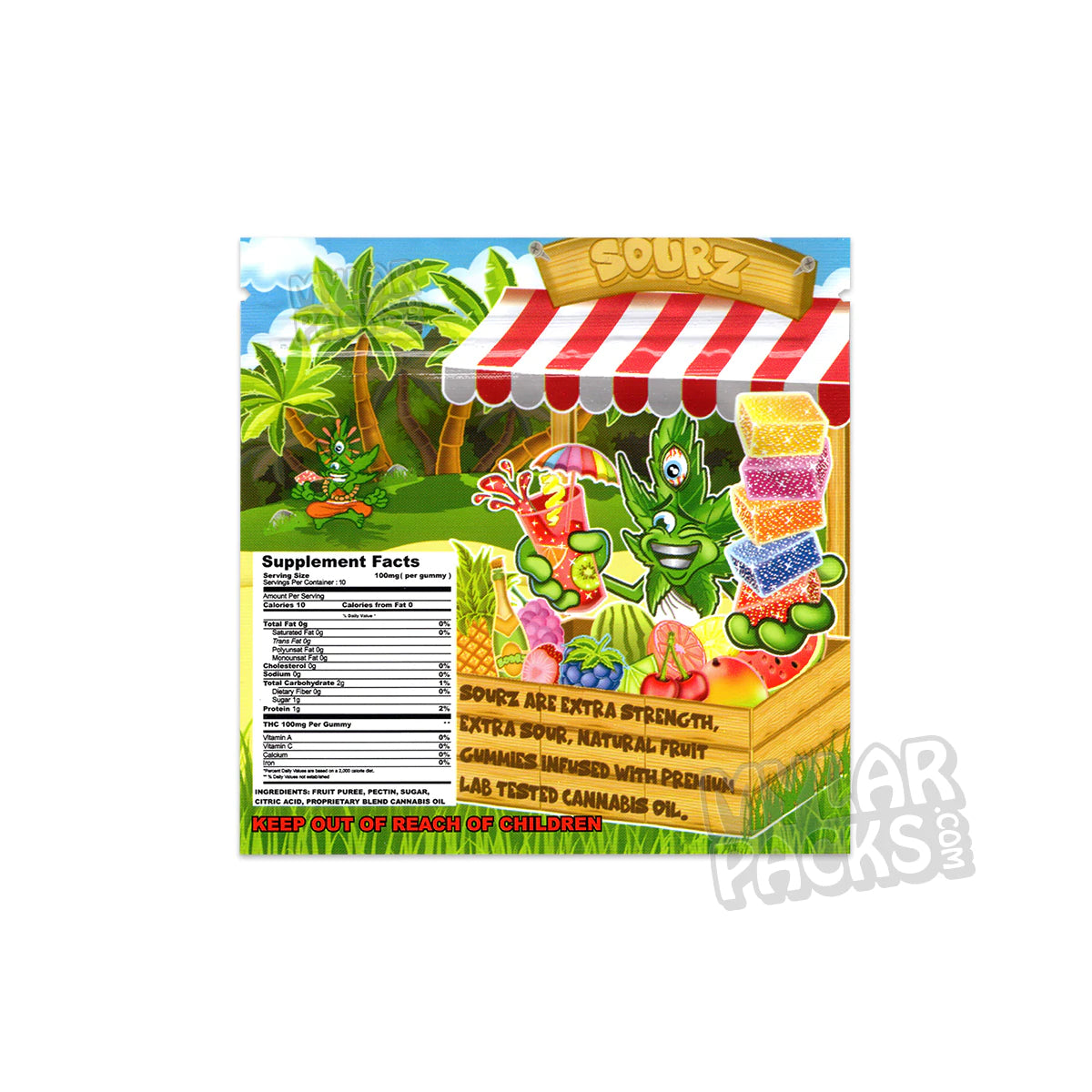 Gomitas Sourz Mimosa de 1000 mg Delta 8, bolsa de Mylar vacía, comestibles, empaque de dulces