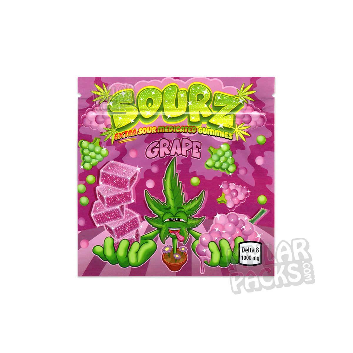 Gomitas de uva ácidas Sourz, 1000 mg, Delta 8, bolsa de Mylar vacía, comestibles, empaque de dulces