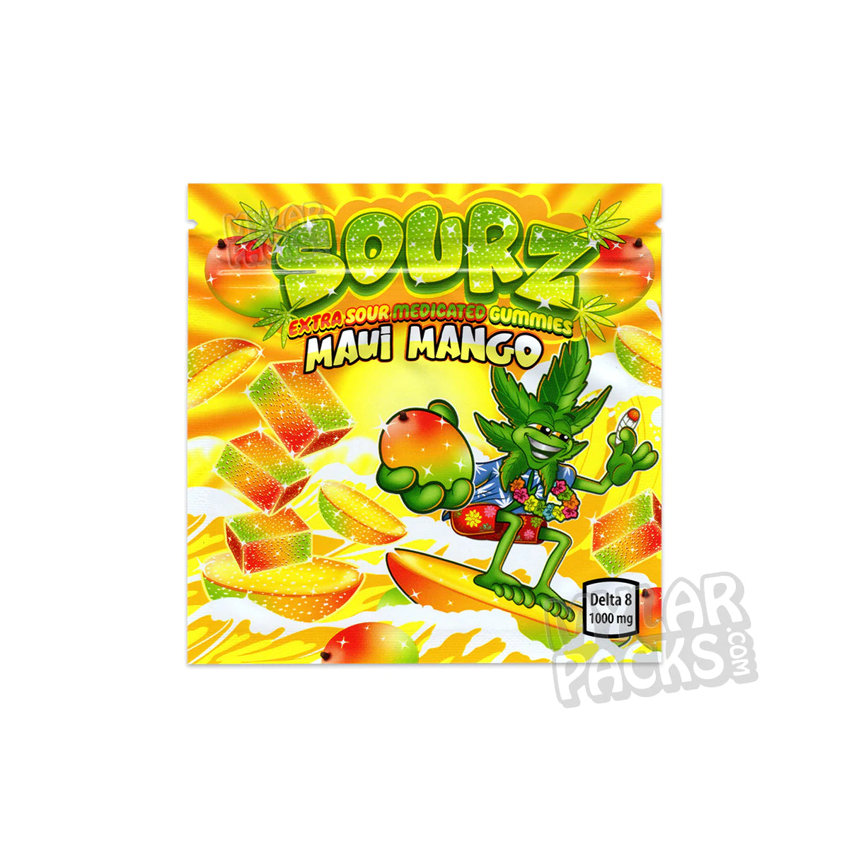 Gomitas de mango Sourz Maui de 1000 mg Delta 8, bolsa de Mylar vacía, comestibles, empaque de dulces