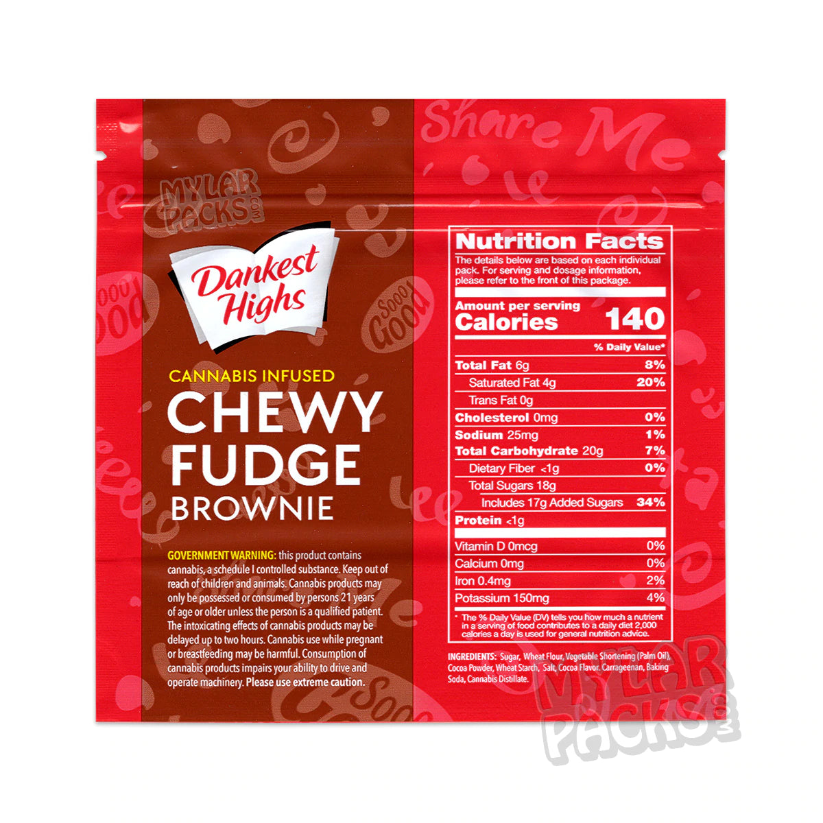 Brownies de dulce de azúcar masticables Dankest Highs de 250 mg/500 mg, bolsas de Mylar vacías, empaque para refrigerios