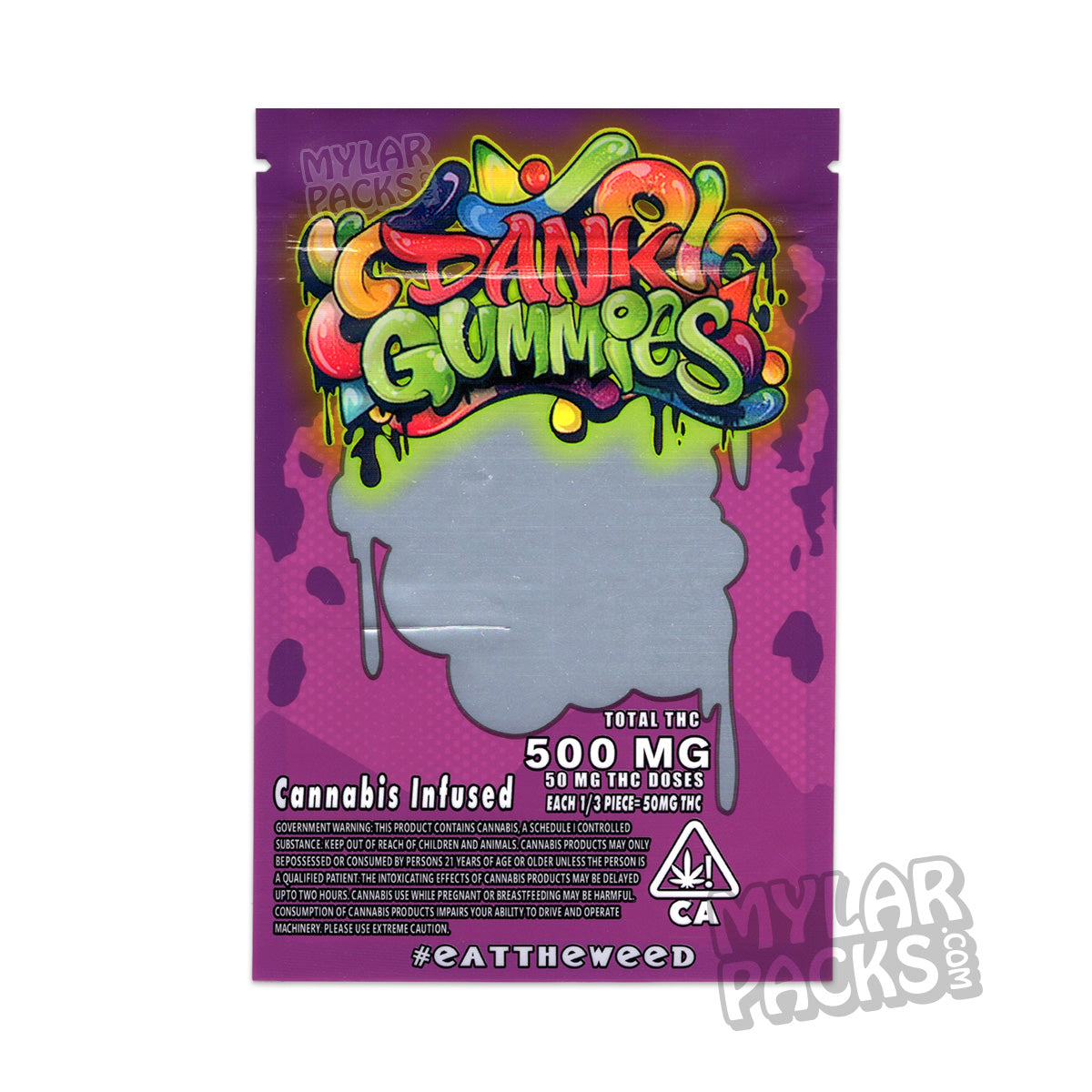 Gomitas moradas Dank Gummies de 500 mg, bolsa de mylar vacía, empaque de gomitas comestibles