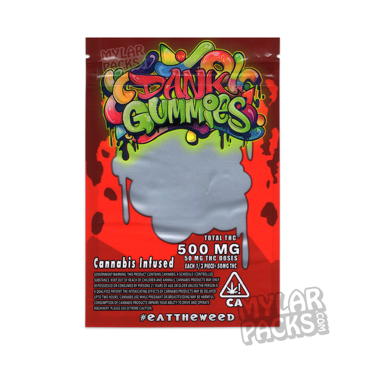 Gomitas Dank Rojas de 500 mg, bolsa de Mylar vacía, empaque de gomitas comestibles