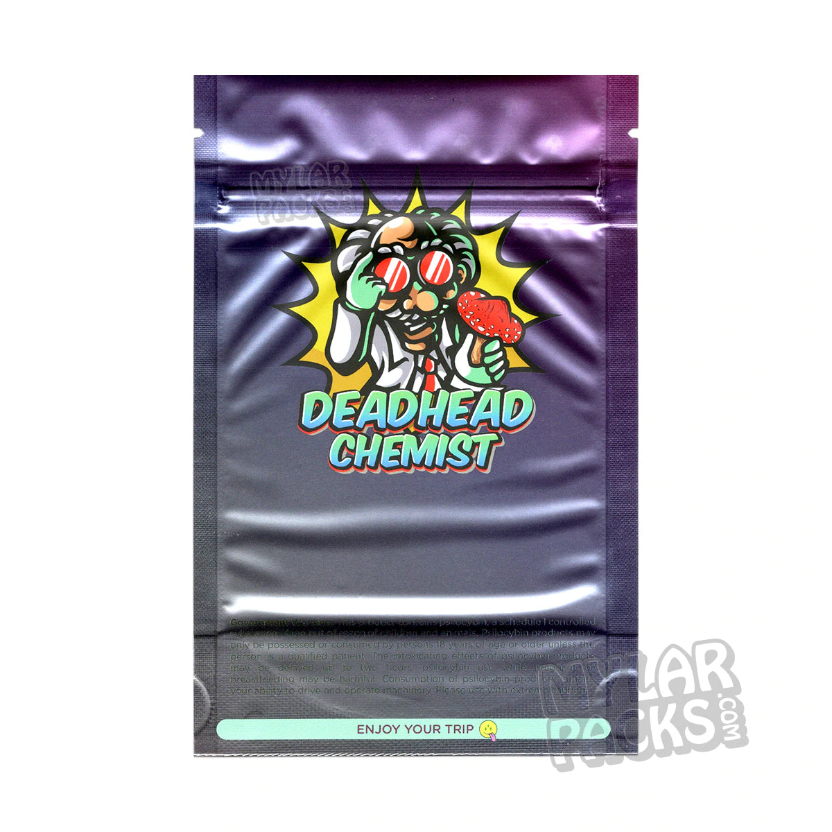 Bolsas de Mylar vacías de Deadhead Chemist para el embalaje de hongos psilocibios y hongos mágicos.