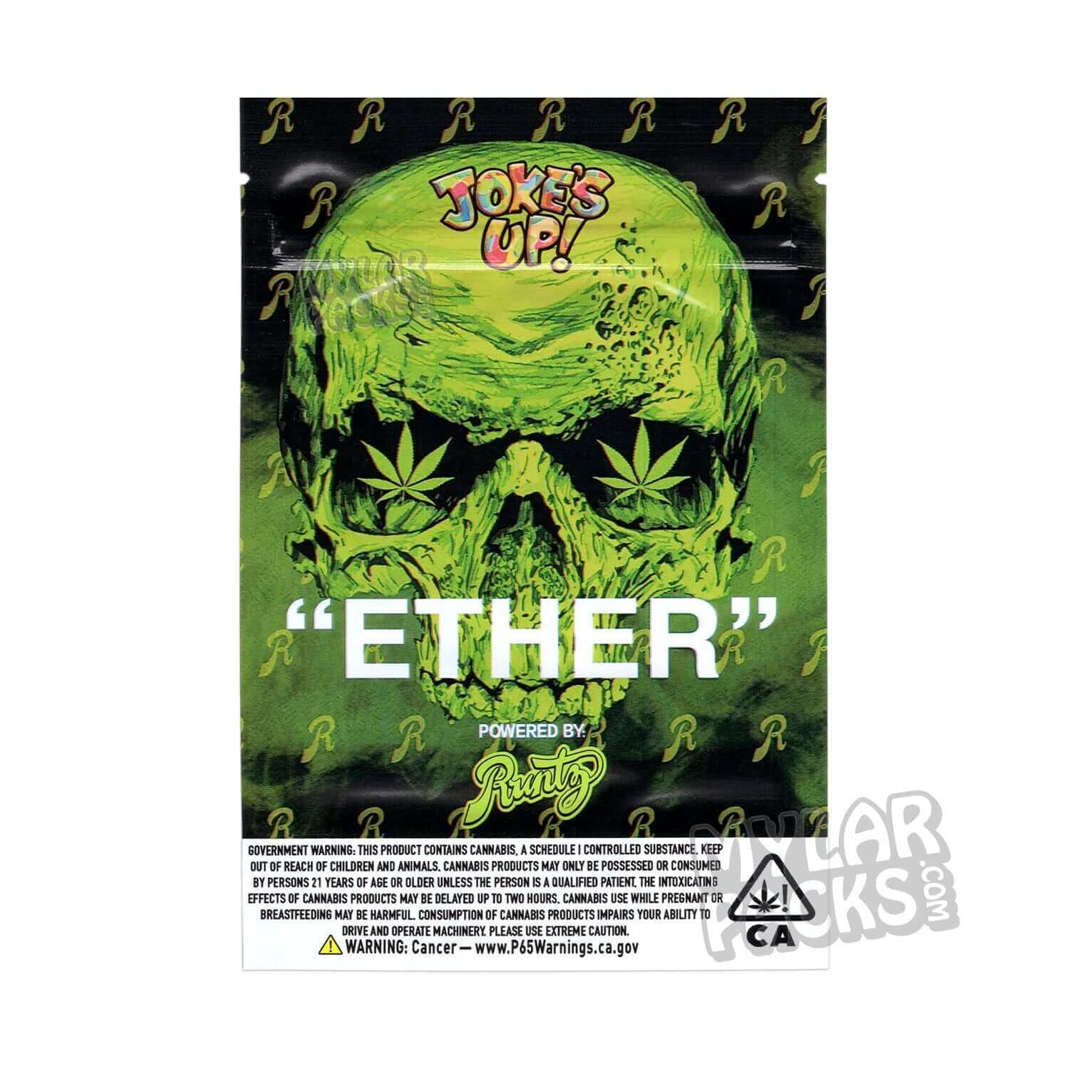 Ether Powered by Runtz Borderless 3.5g Empty Mylar Bag Flower Dry Herb Packaging