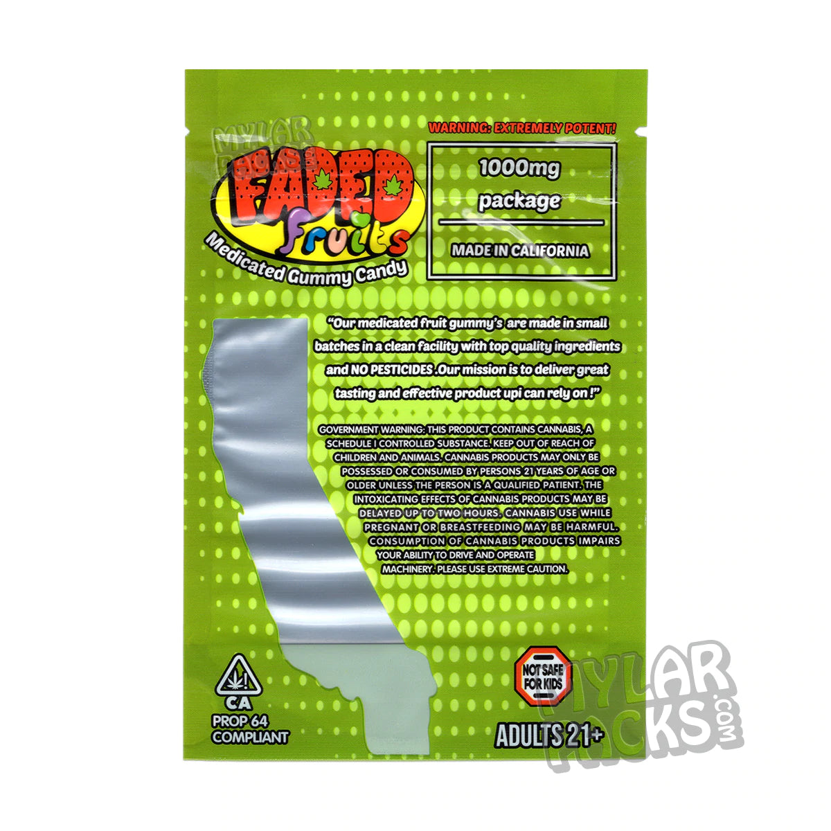 Bolsa de Mylar vacía de Faded Fruits, manzana ácida, 1000 mg, empaque para dulces comestibles