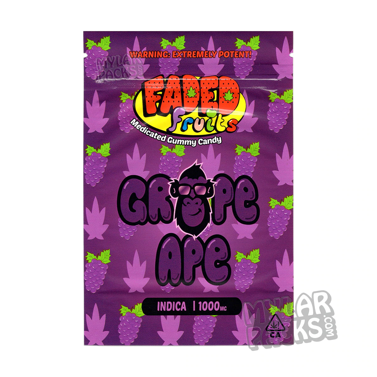 Bolsa de Mylar vacía de Faded Fruits Grape Ape de 1000 mg, empaque para dulces comestibles