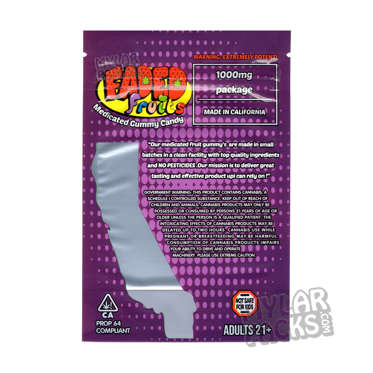 Bolsa de Mylar vacía de Faded Fruits Grape Ape de 1000 mg, empaque para dulces comestibles