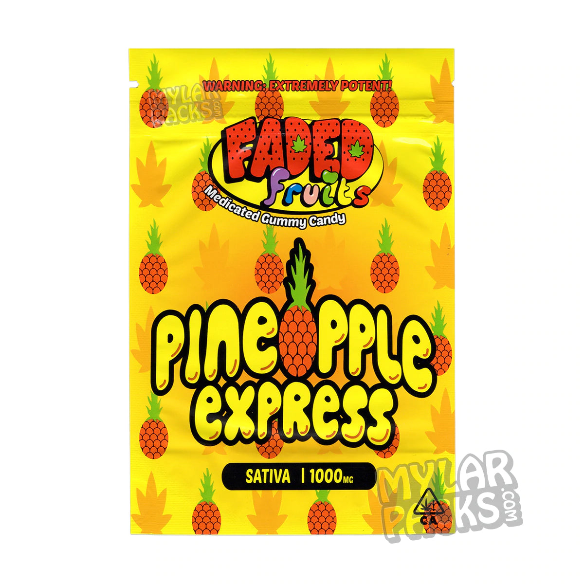 Bolsa de Mylar vacía de Faded Fruits Pineapple Express de 1000 mg, empaque para dulces comestibles