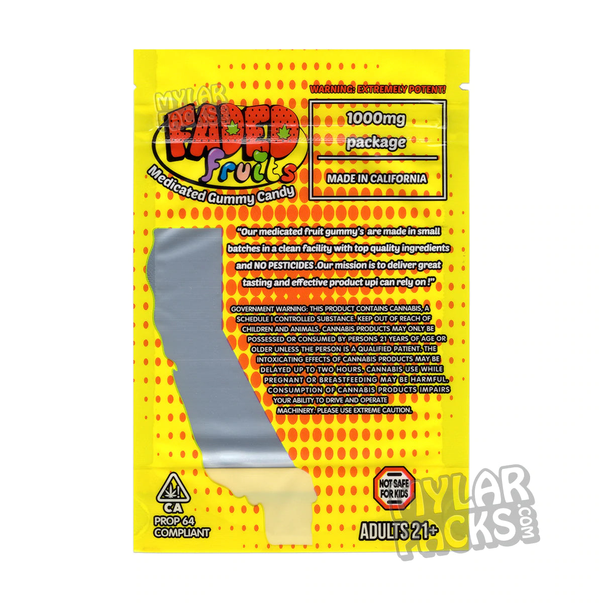 Bolsa de Mylar vacía de Faded Fruits Pineapple Express de 1000 mg, empaque para dulces comestibles