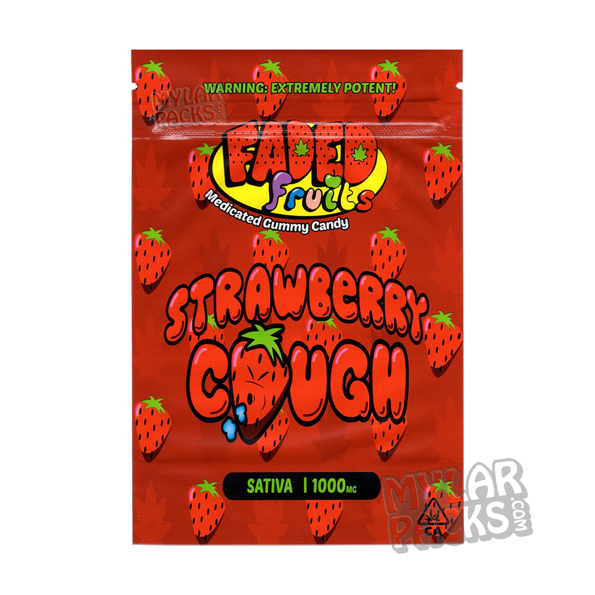 Bolsa de Mylar vacía de Faded Fruits Strawberry Cough de 1000 mg, comestible, empaque de dulces
