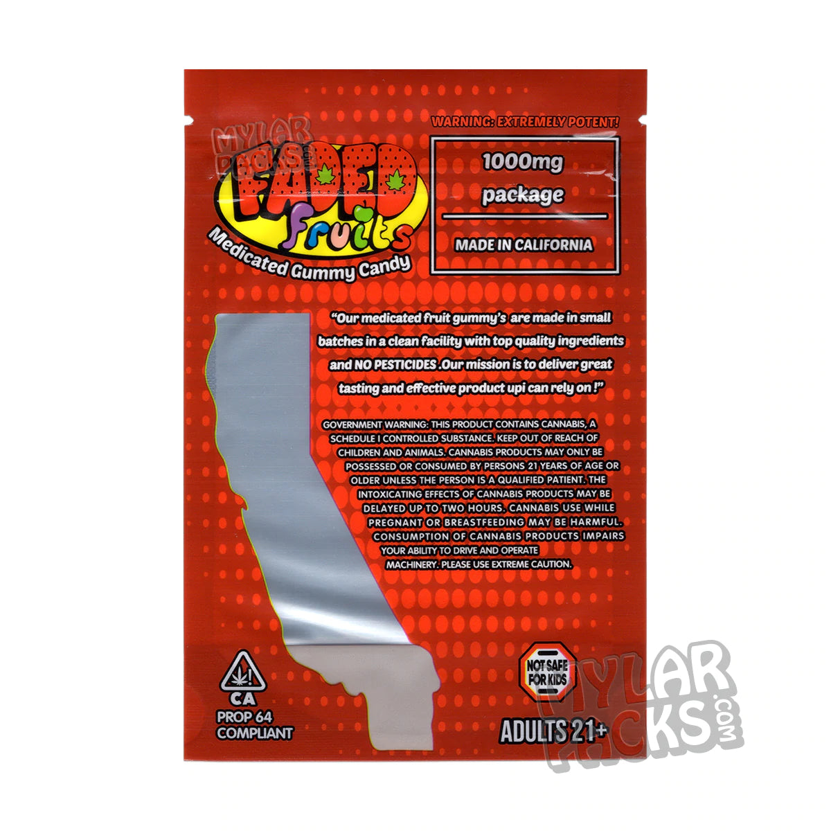 Bolsa de Mylar vacía de Faded Fruits Strawberry Cough de 1000 mg, comestible, empaque de dulces