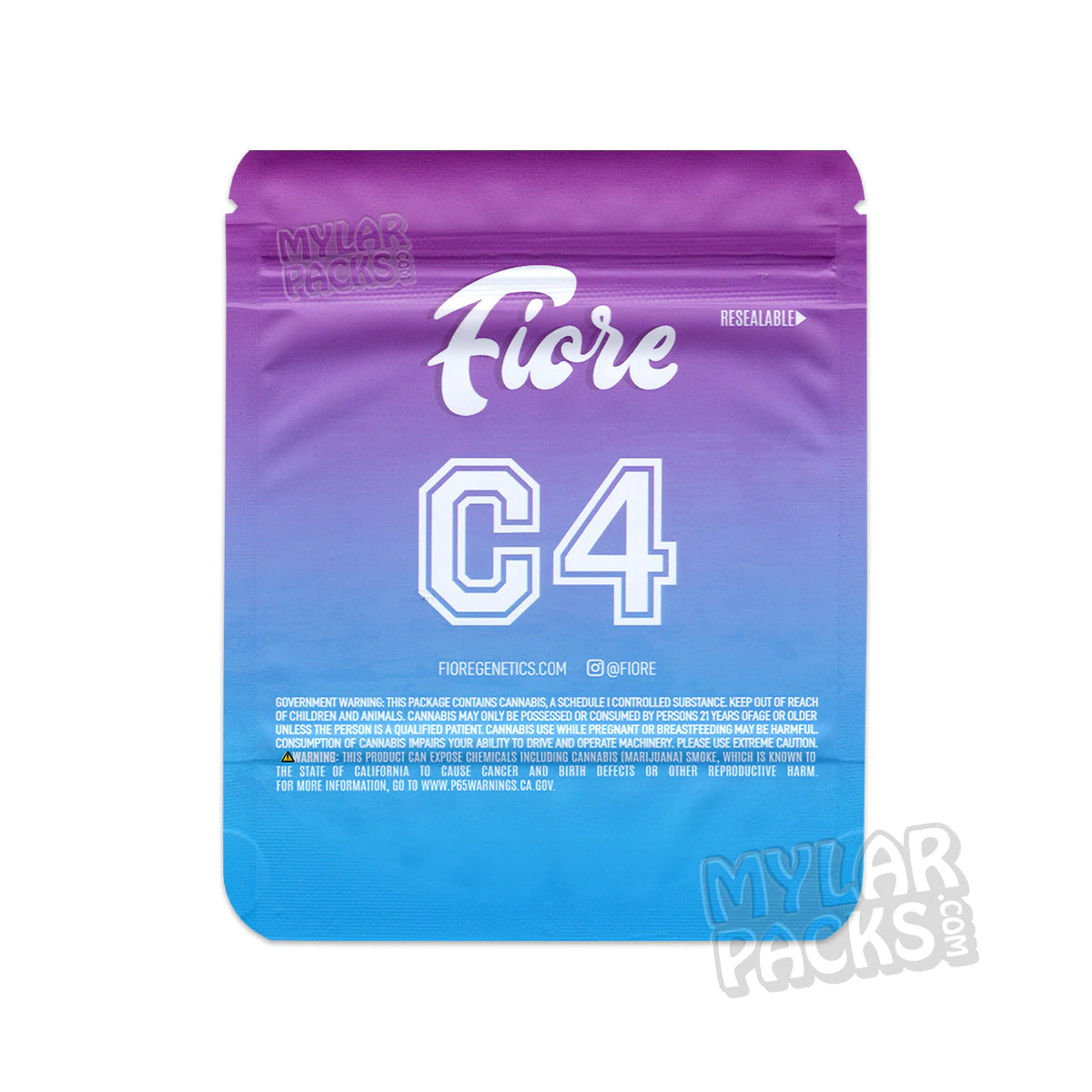 C4 de Fiore Genetics, bolsa de mylar vacía de 3,5 g, embalaje para flores y hierbas secas
