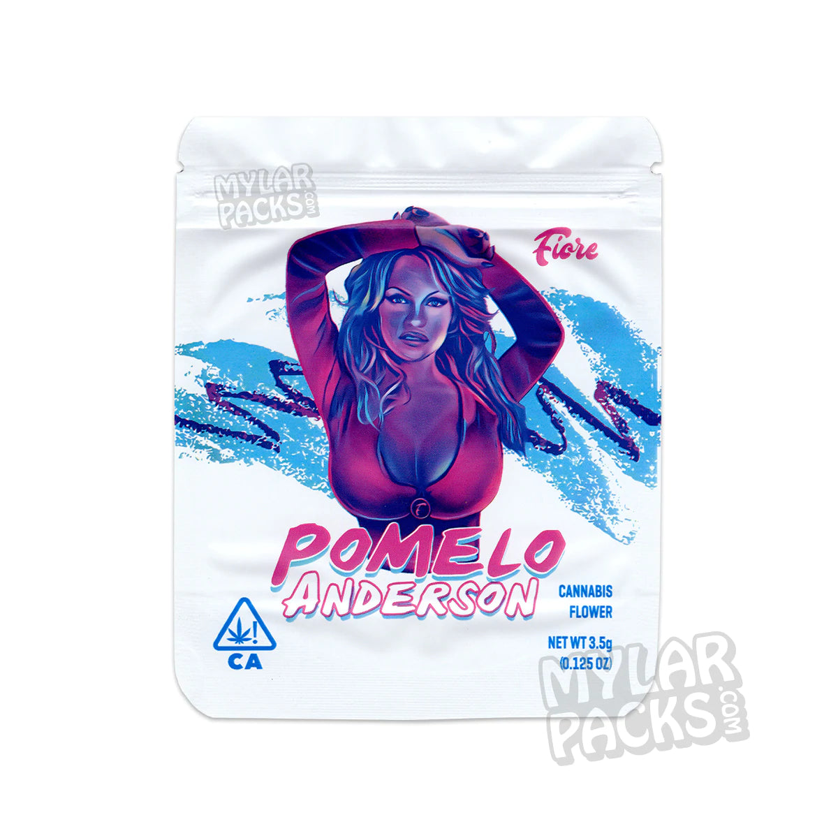 Pomelo Anderson de Fiore Genetics, bolsa de mylar vacía de 3,5 g, embalaje de flores y hierbas secas.