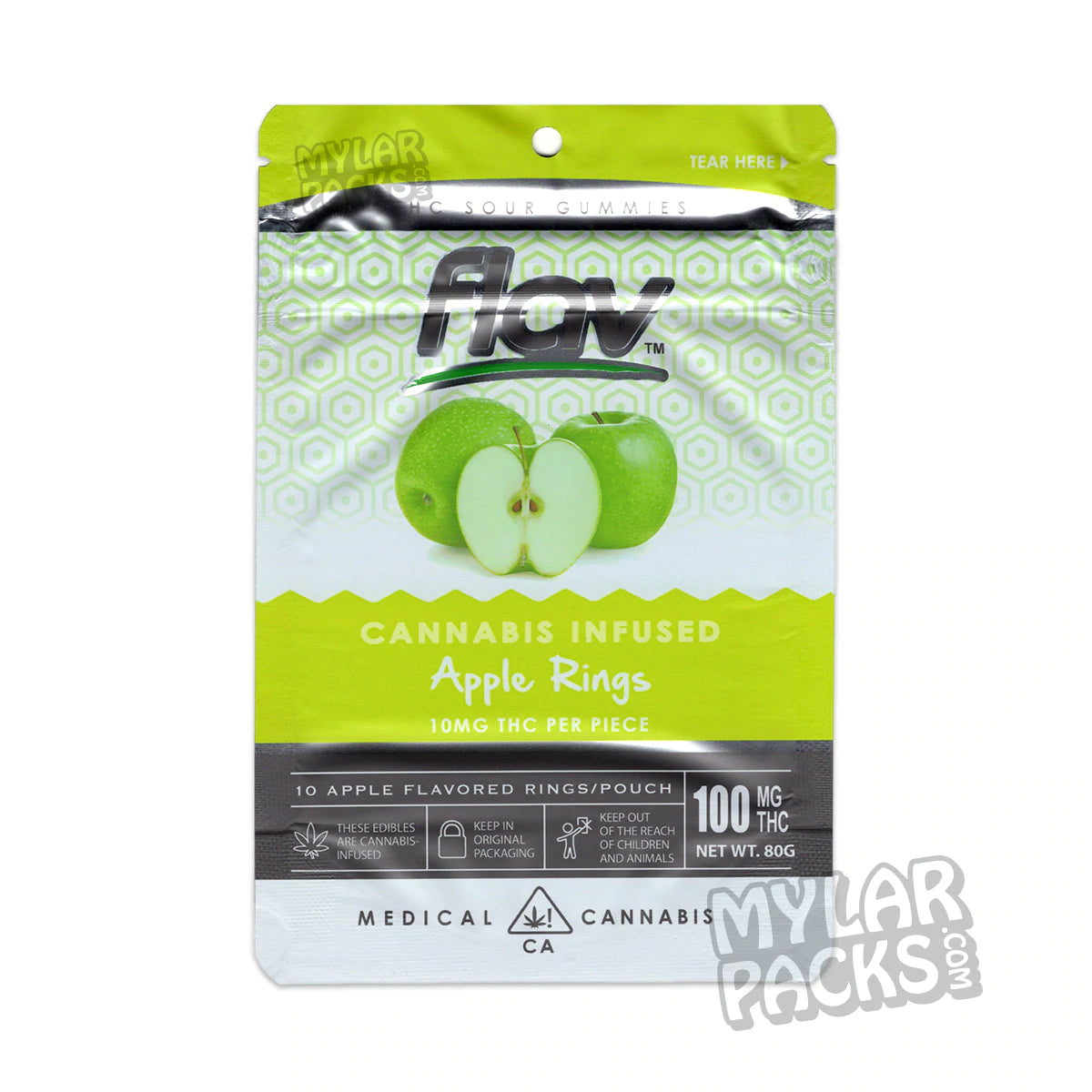 Flav Apple Rings 100mg Gummies Empty Mylar Bag Edibles Packaging