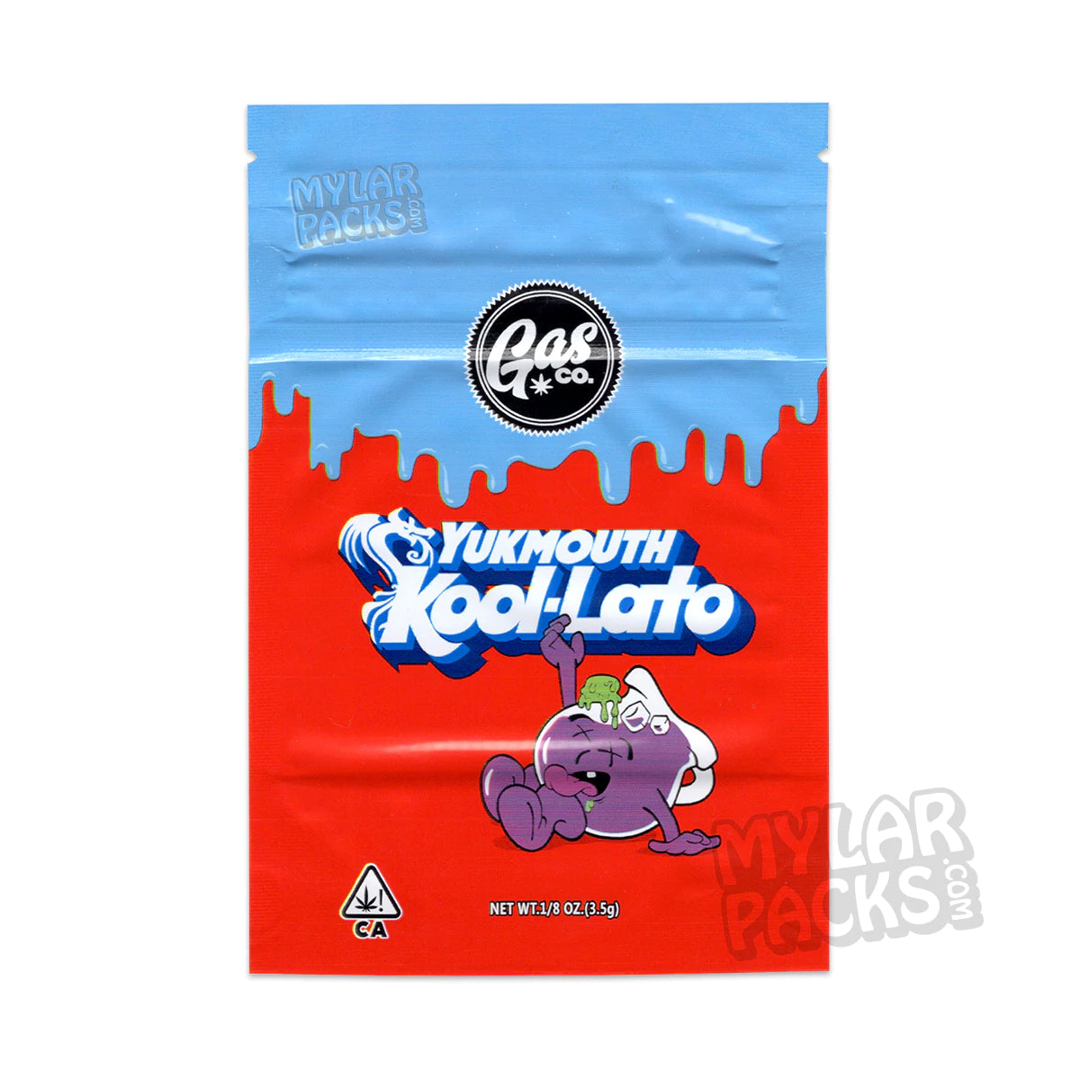 Bolsa de Mylar vacía de 3,5 g para flores y hierbas secas de la compañía de gas Yukmouth Kool Lato
