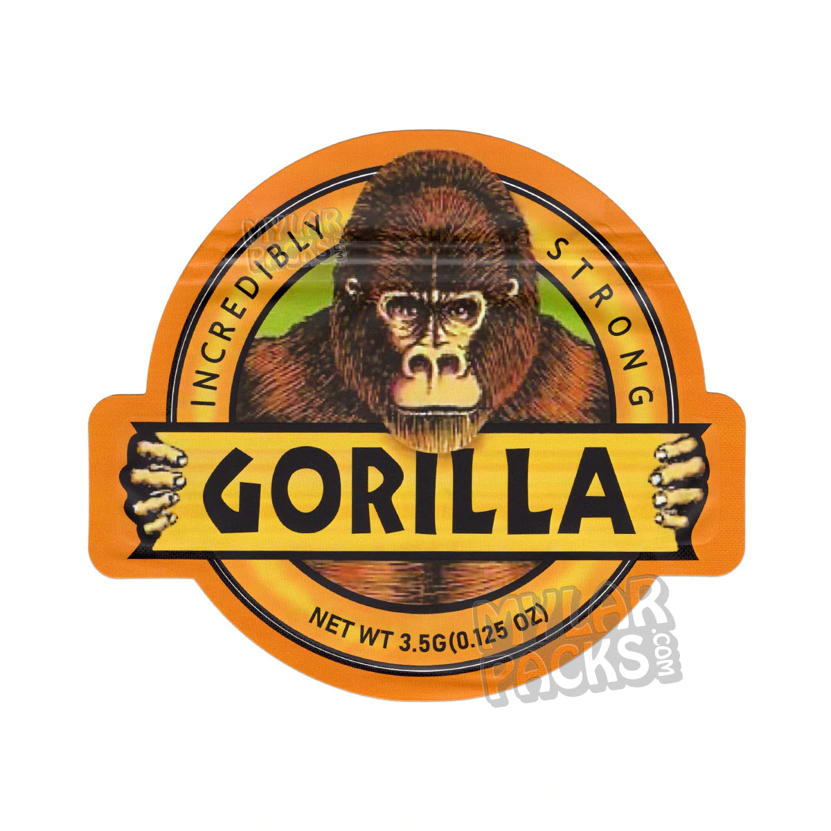 Bolsa de Mylar vacía troquelada Gorilla Glue de 3,5 g, a prueba de olores, para envasar flores y hierbas secas.