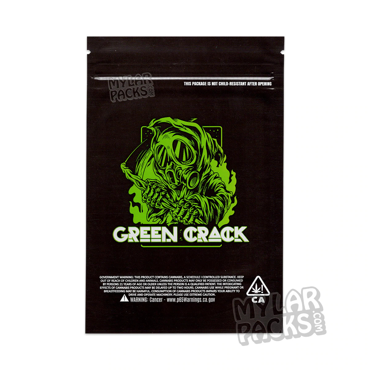 Bolsa de Mylar vacía Green Crack de 3,5 g, a prueba de olores, para flores y hierbas secas