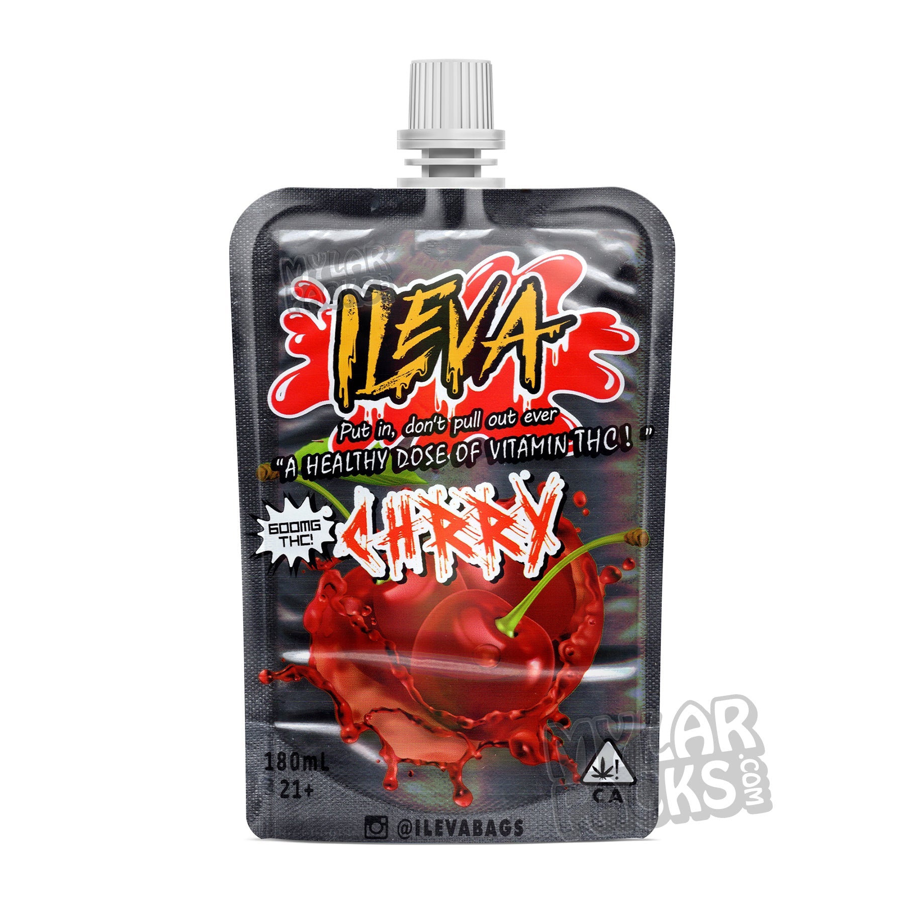 Bebida de frutas con infusión de cannabis Ileva Cherry de 600 mg en bolsita con tapa a prueba de niños