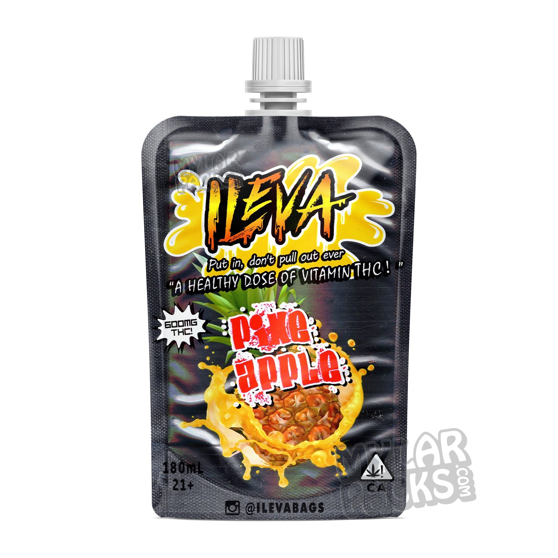 Bebida de frutas con infusión de cannabis Ileva Pineapple de 600 mg en bolsita con tapa a prueba de niños