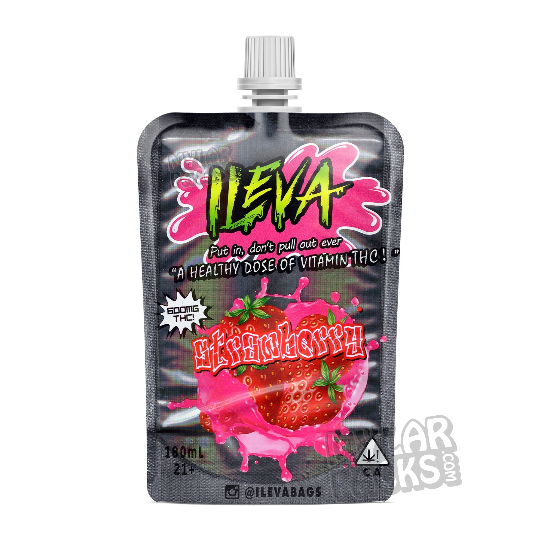 Bebida de frutas con infusión de cannabis Ileva Strawberry de 600 mg en bolsita con tapa a prueba de niños