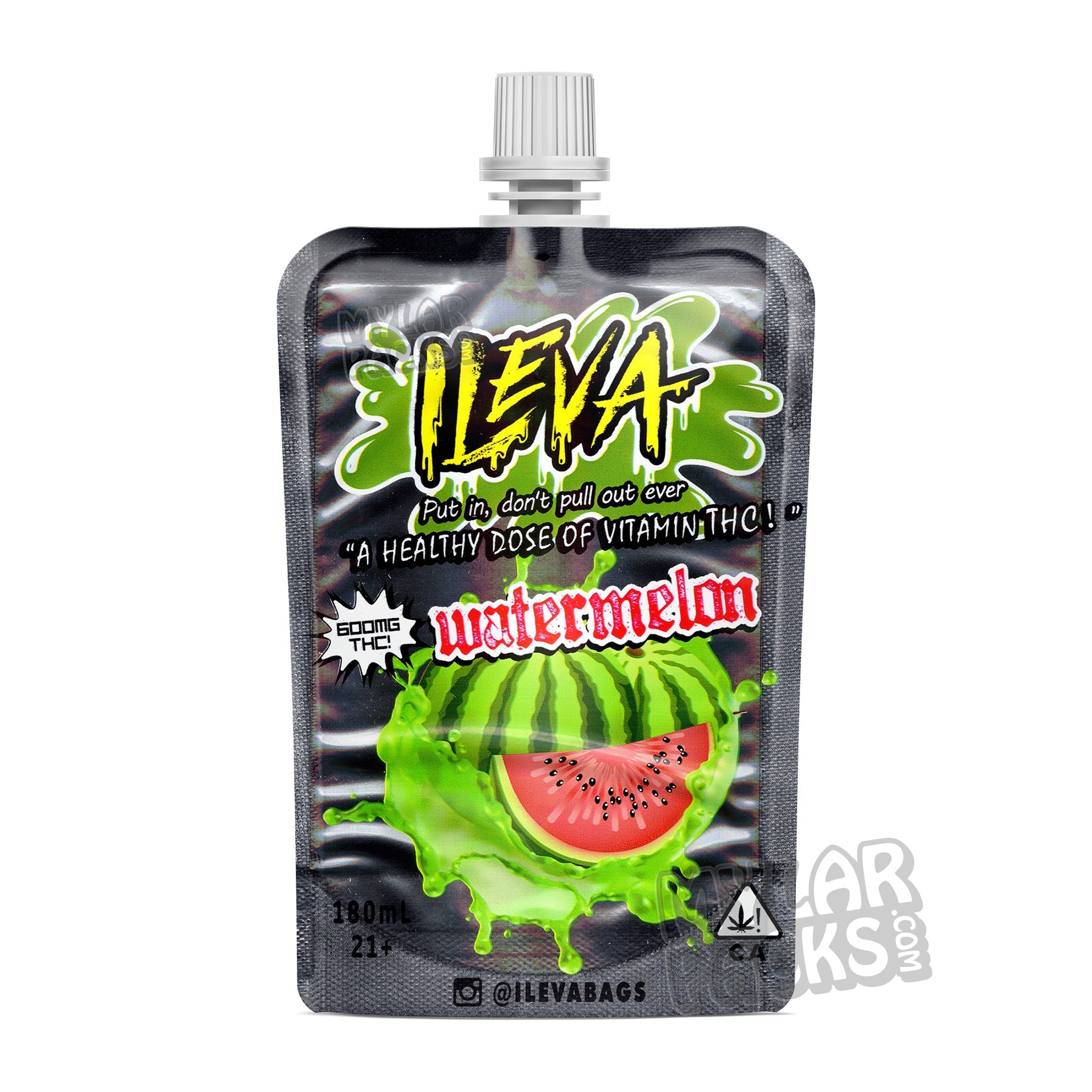 Bebida de frutas Ileva Sandía 600 mg con infusión de cannabis en bolsita con tapa a prueba de niños