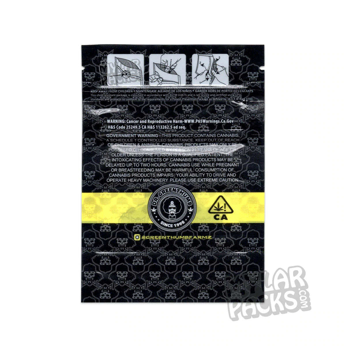 Bolsa de Mylar vacía de cannabis premium Insane de 3,5 g, embalaje para flores y hierbas secas
