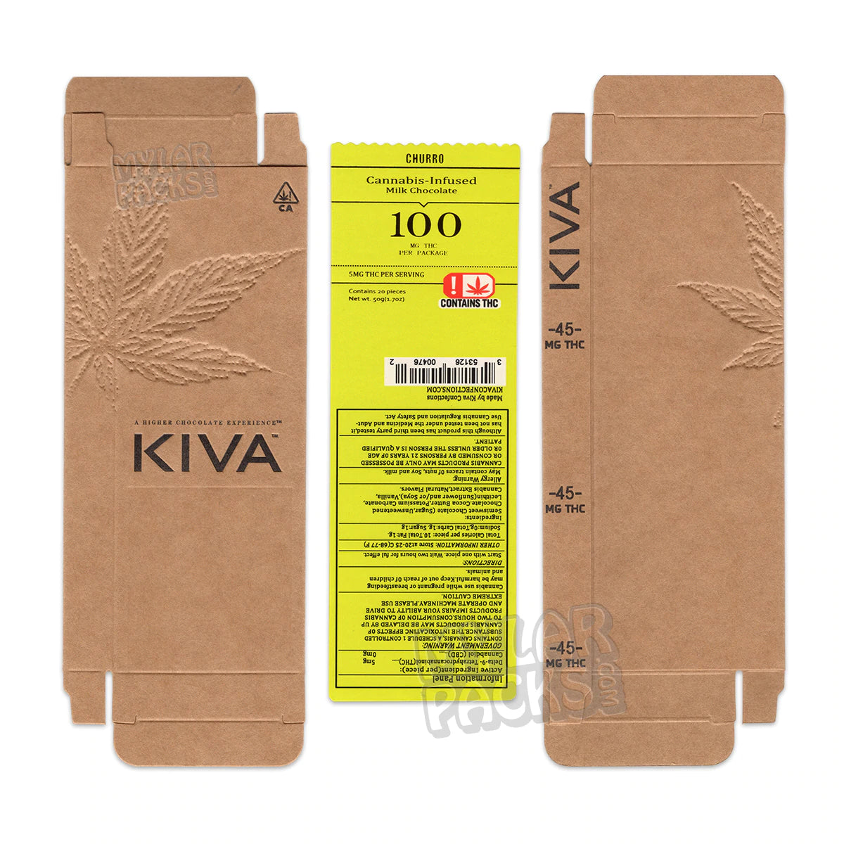 Barra de chocolate con infusión Kiva de 100 mg, caja vacía para dulces, envoltorio comestible, empaque para refrigerios