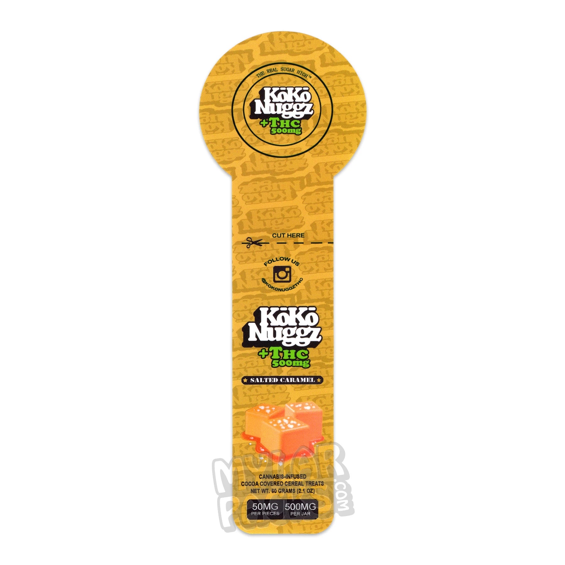 Pegatinas de golosinas de cereales Koko Nuggz +THC 500 mg cubiertas de cacao para envases de aperitivos en tarros Mason