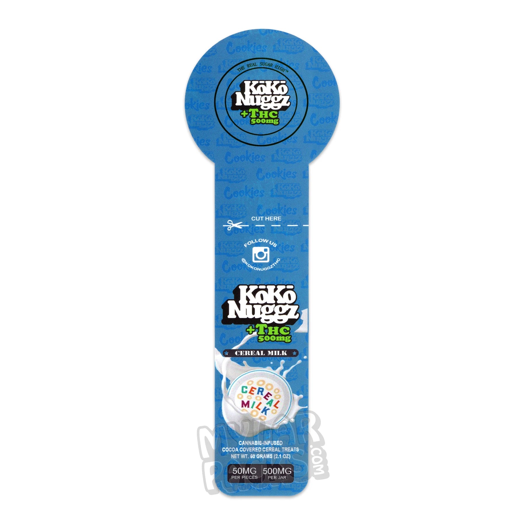 Pegatinas de golosinas de cereales Koko Nuggz +THC 500 mg cubiertas de cacao para envases de aperitivos en tarros Mason
