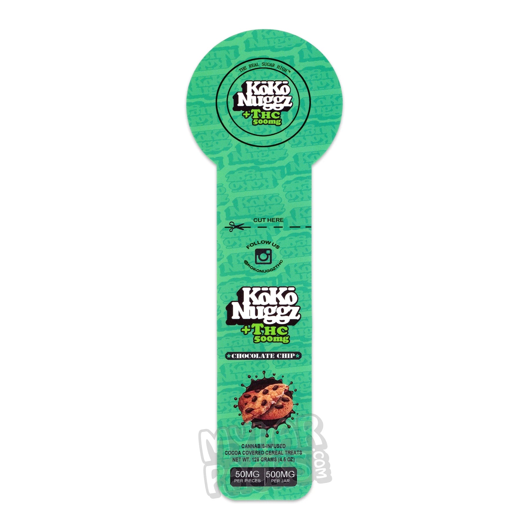 Pegatinas de golosinas de cereales Koko Nuggz +THC 500 mg cubiertas de cacao para envases de aperitivos en tarros Mason