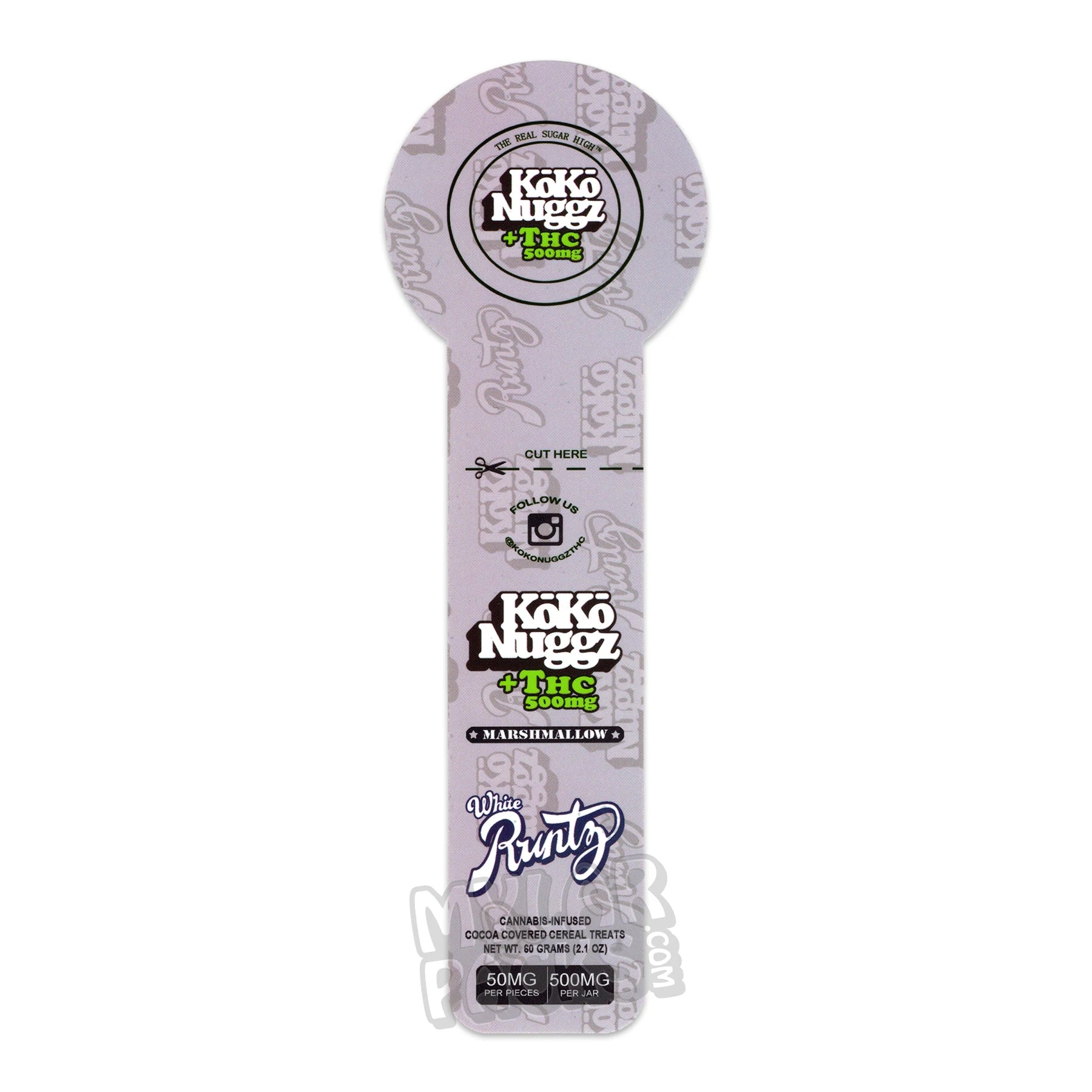 Pegatinas de golosinas de cereales Koko Nuggz +THC 500 mg cubiertas de cacao para envases de aperitivos en tarros Mason