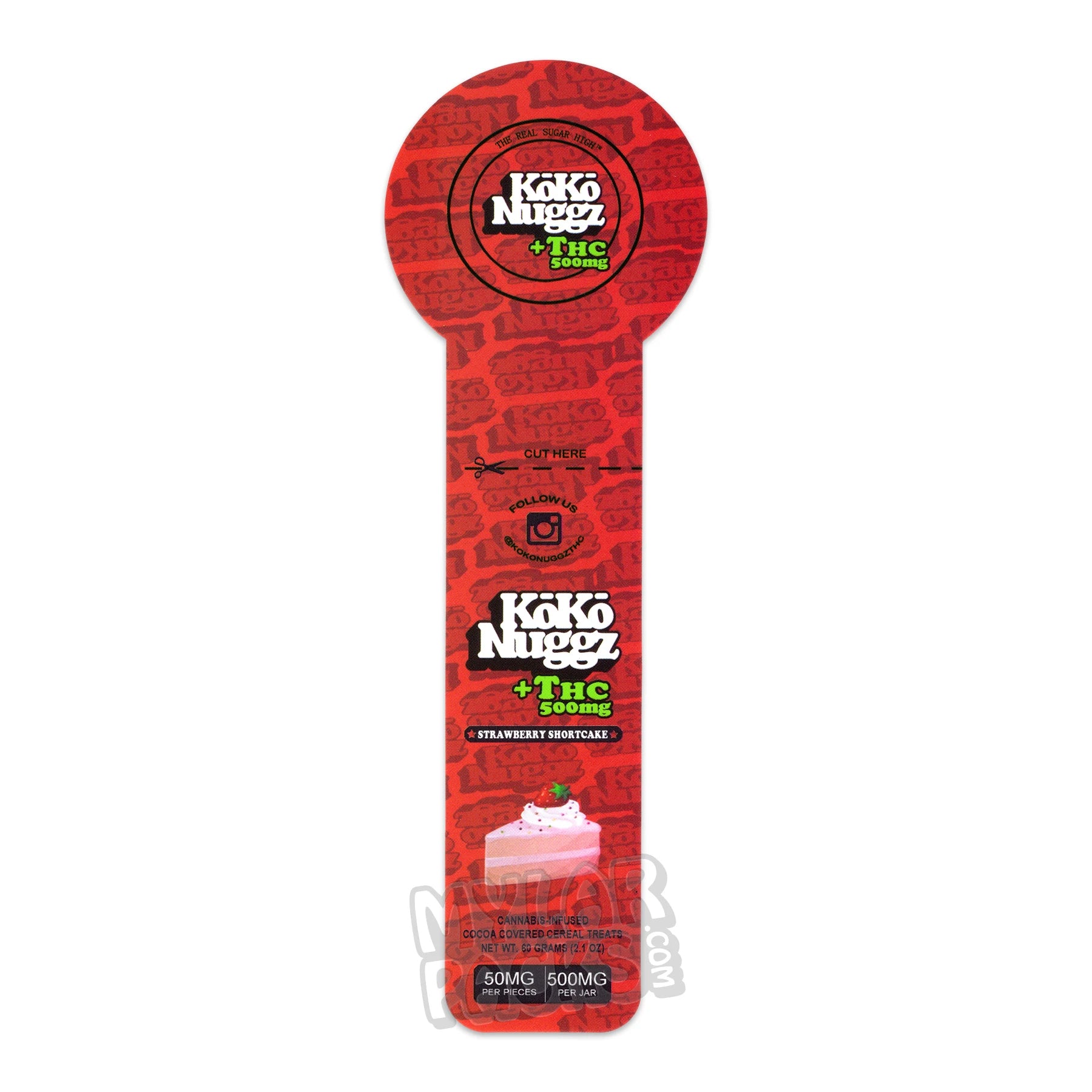 Pegatinas de golosinas de cereales Koko Nuggz +THC 500 mg cubiertas de cacao para envases de aperitivos en tarros Mason
