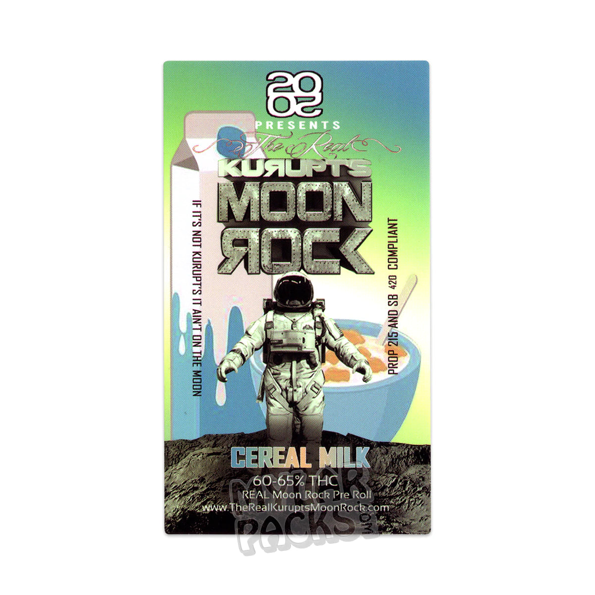 Tubo de plástico duro transparente vacío preenrollado de leche de cereal Moon Rock de Kurupt para envasar flores y hierbas.