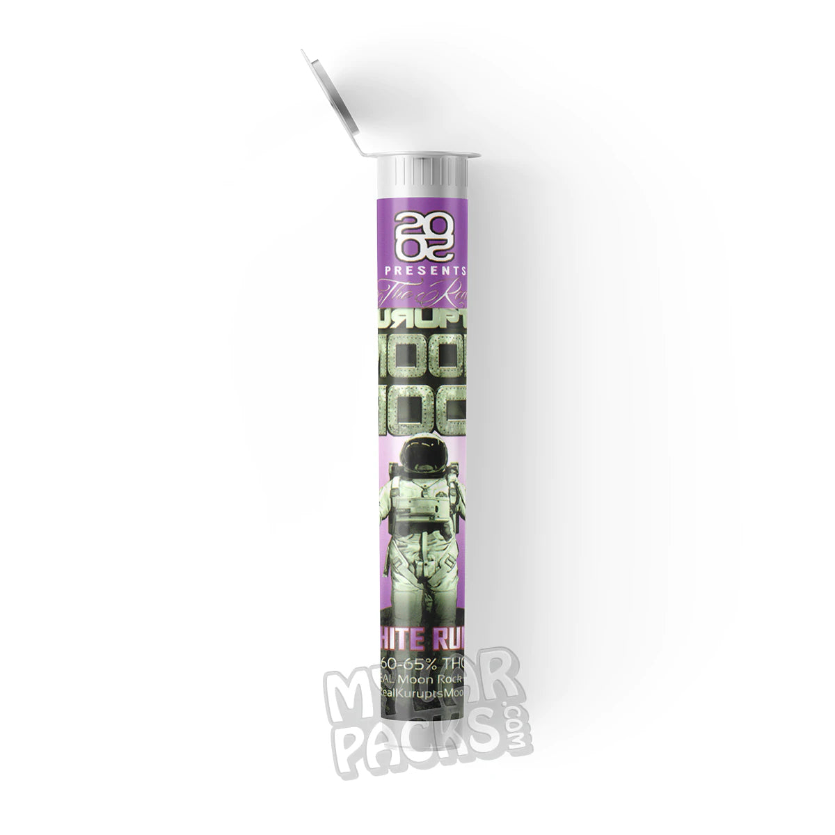 Tubo de plástico duro transparente vacío Moon Rock White Runtz de Kurupt para envasar flores y hierbas
