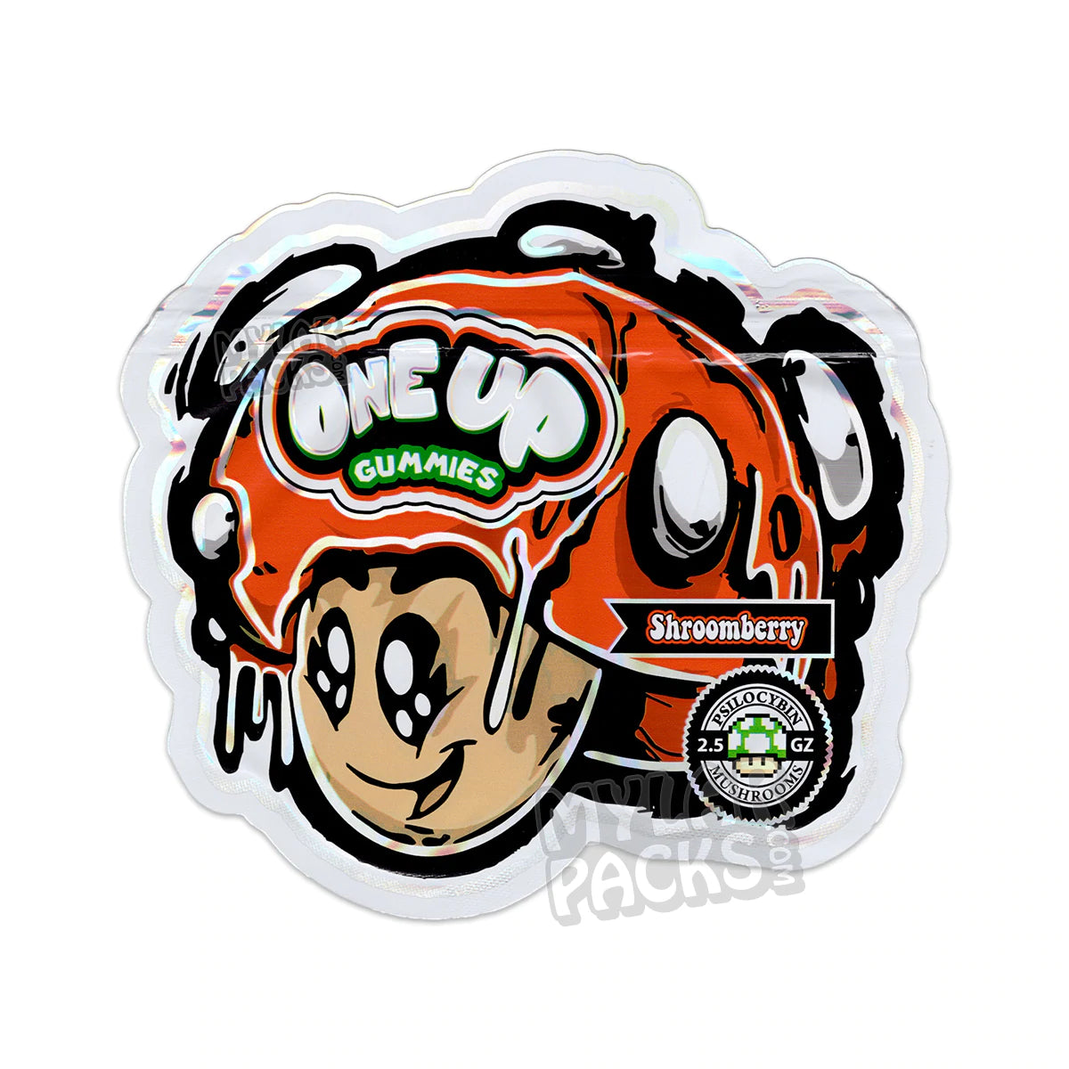 Gomitas de psilocibe One Up, bolsas de Mylar troqueladas vacías de Shroomberry, embalaje para hongos