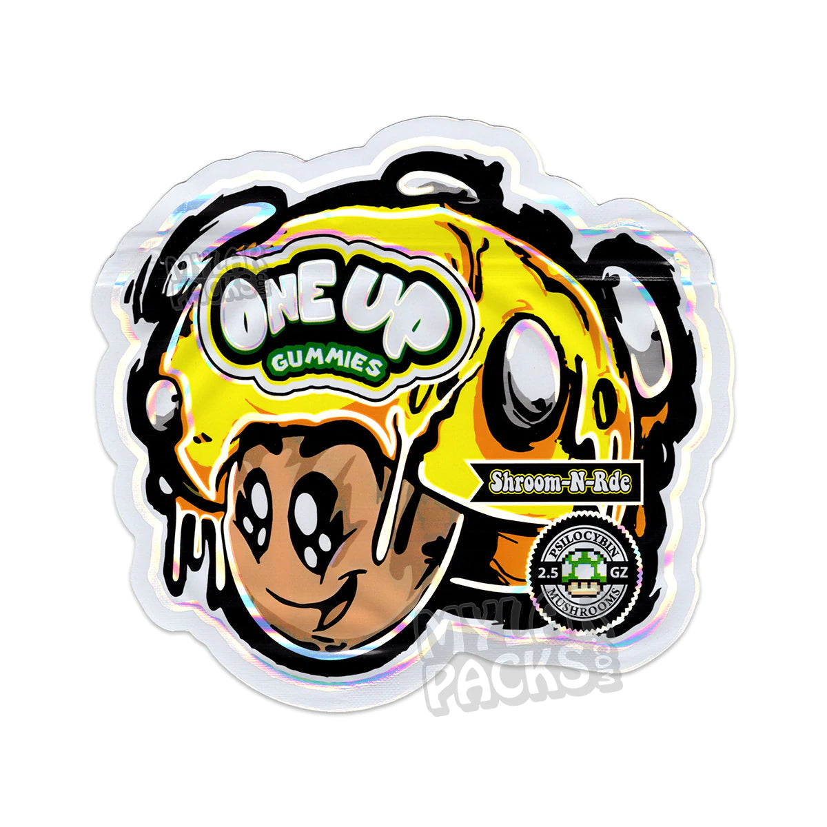 Gomitas de psilocibe One Up Shroomnade, bolsas de mylar troqueladas vacías, embalaje para hongos