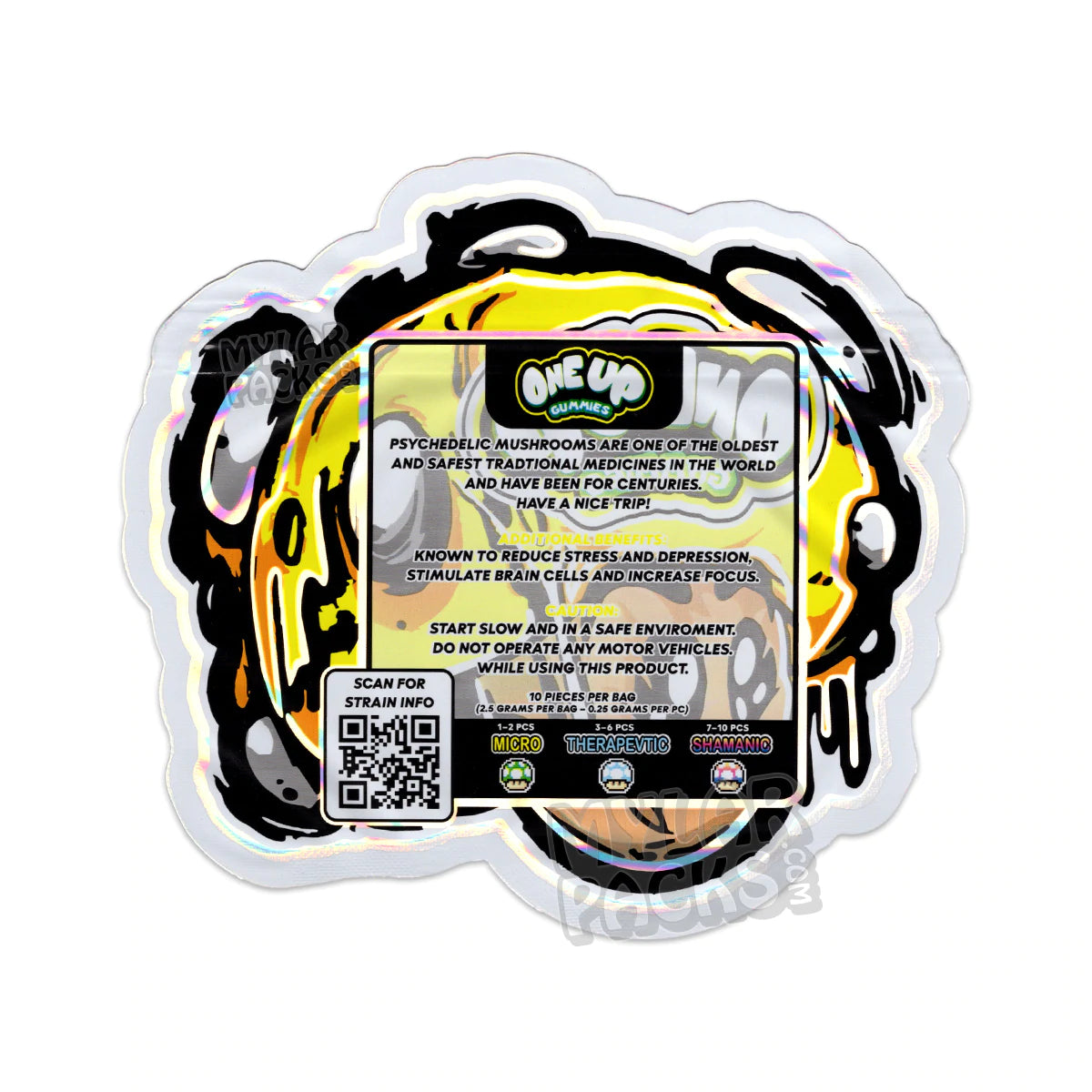Gomitas de psilocibe One Up Shroomnade, bolsas de mylar troqueladas vacías, embalaje para hongos