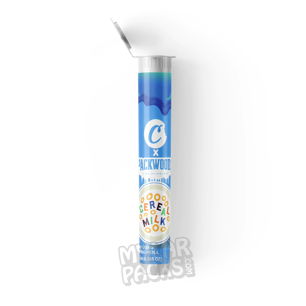 Packwoods X Cookies Cereal Milk Single 1G Preroll Joint Tubo de plástico duro transparente vacío y etiqueta adhesiva Embalaje de hierbas