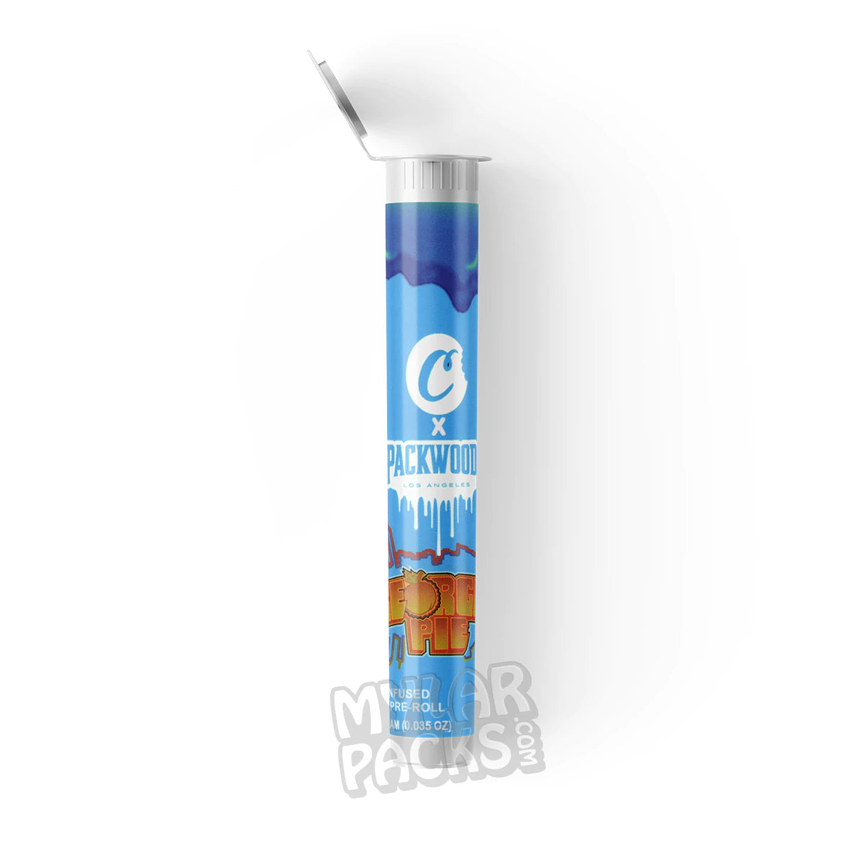 Packwoods X Cookies Georgia Pie - Tubo de plástico duro transparente vacío de 1 g para porro individual y etiqueta adhesiva para hierbas