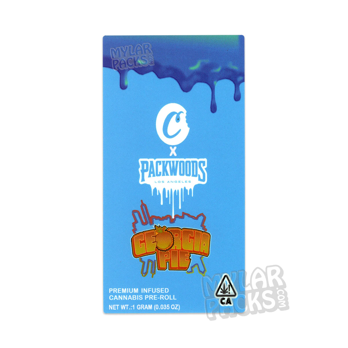 Packwoods X Cookies Georgia Pie - Tubo de plástico duro transparente vacío de 1 g para porro individual y etiqueta adhesiva para hierbas
