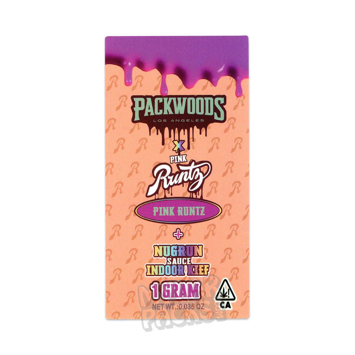 Tubo de plástico duro transparente vacío con etiqueta adhesiva para porro preenrollado Packwoods X Pink Runtz de 1 g