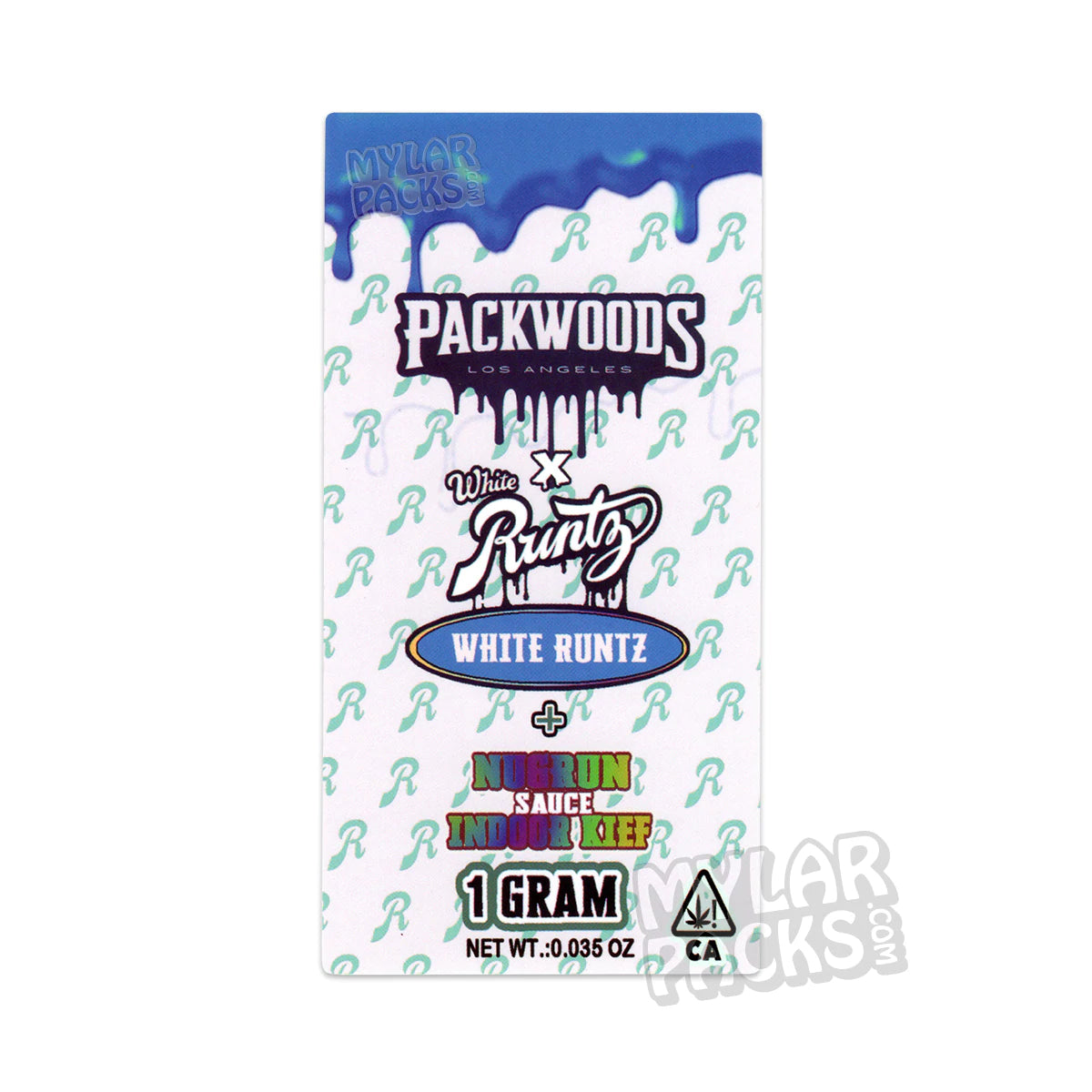 Tubo de plástico duro transparente vacío con etiqueta adhesiva para porro preenrollado Packwoods X White Runtz de 1 g