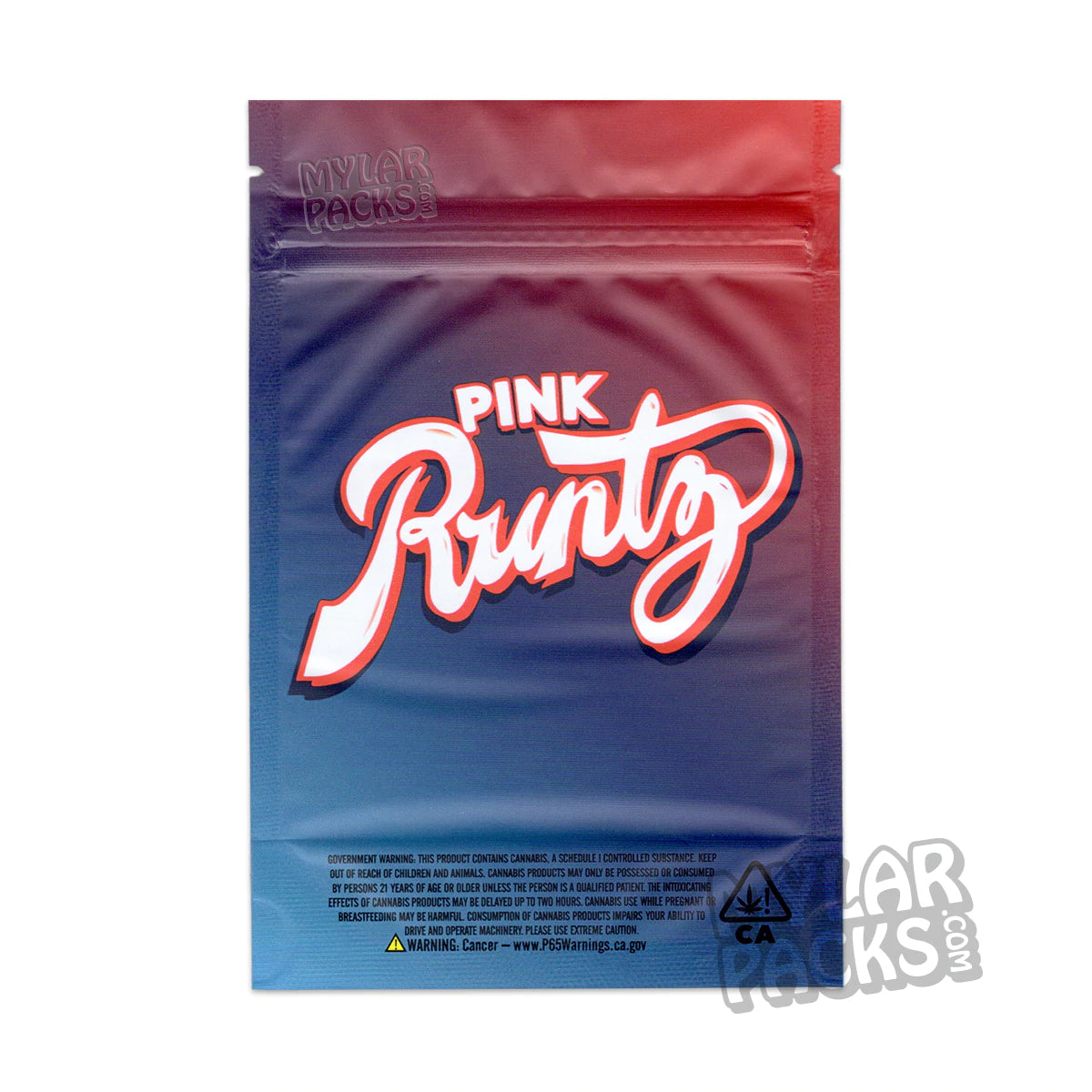 Bolsa de Mylar vacía Pink Runtz iridiscente mate de 3,5 g, para flores y hierbas secas