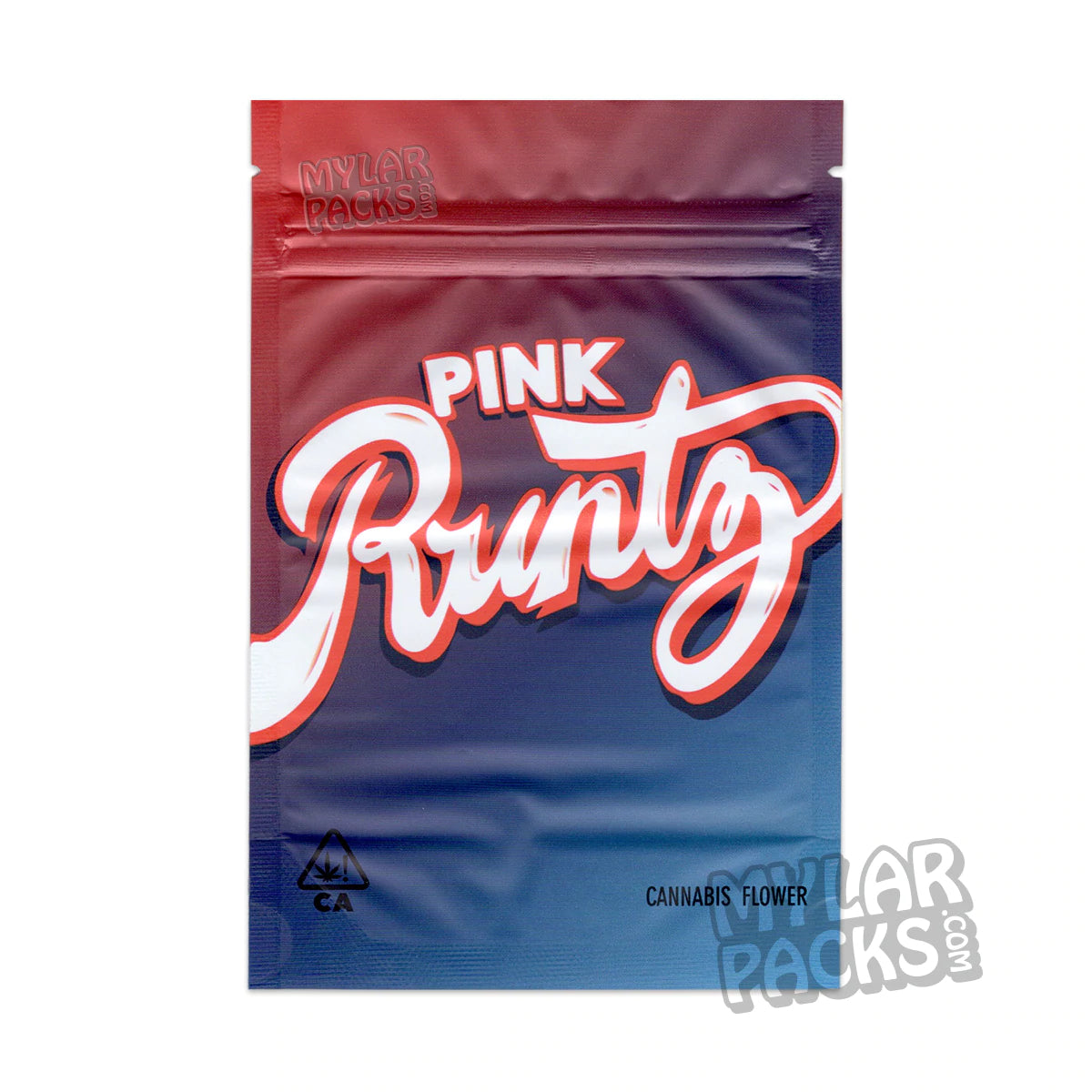 Bolsa de Mylar vacía Pink Runtz iridiscente mate de 3,5 g, para flores y hierbas secas