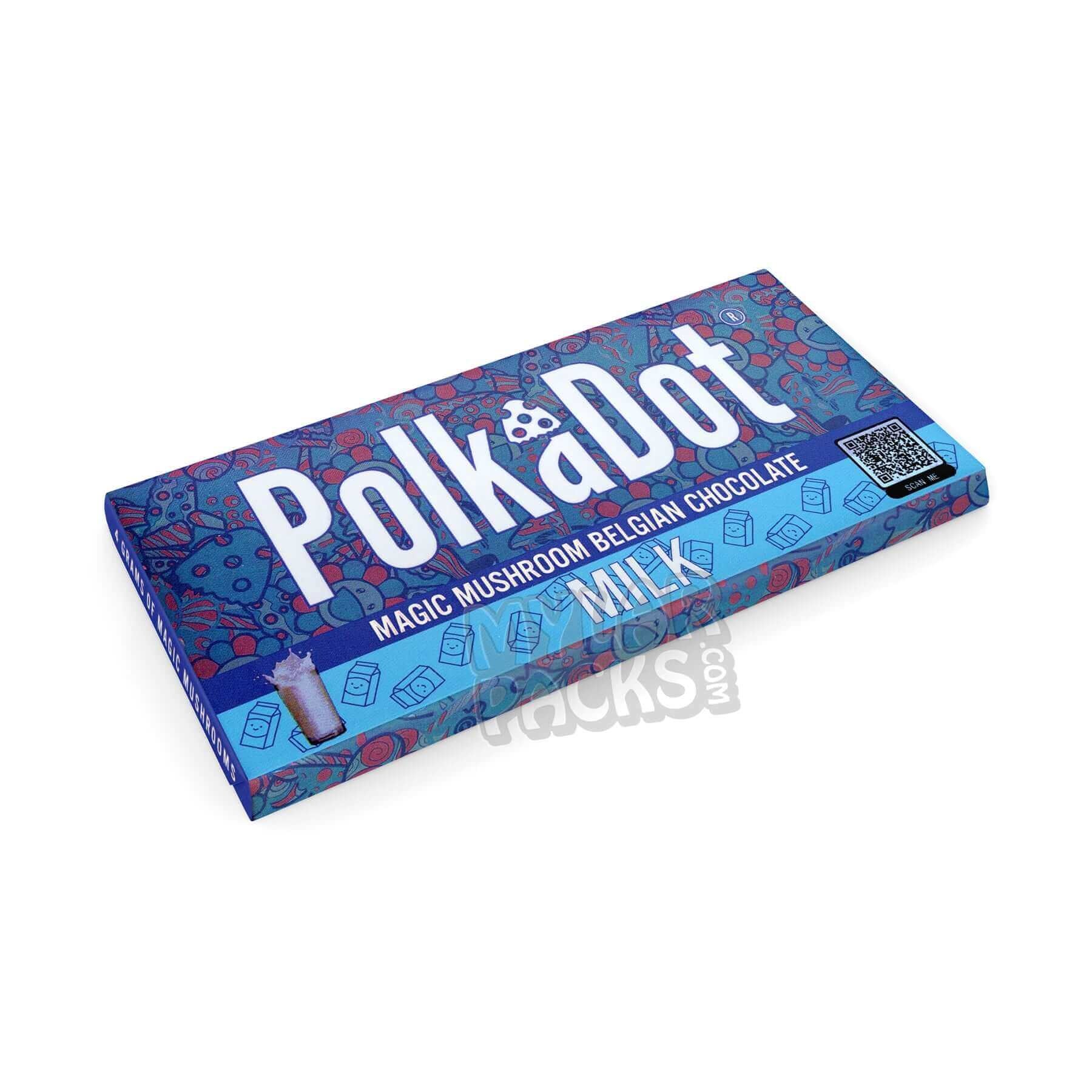 Barra de chocolate belga con leche y hongos mágicos Polkadot, envase vacío de psilocibina.