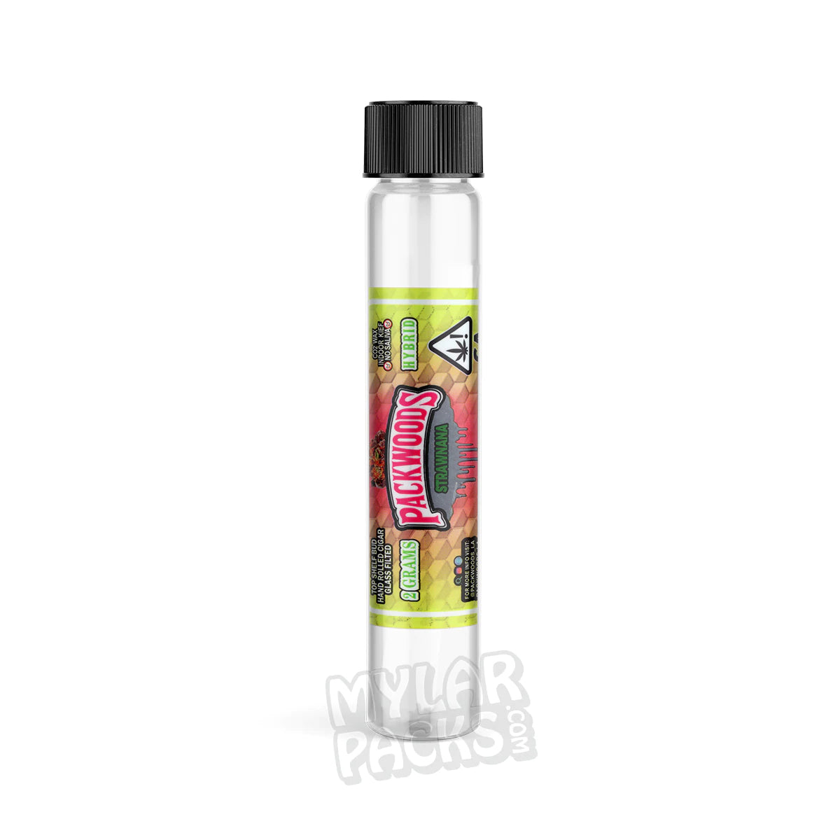 Packwoods Strawnana Empty 2g Preroll with Glass Tip Pyrex Tube Twist Cap Packaging