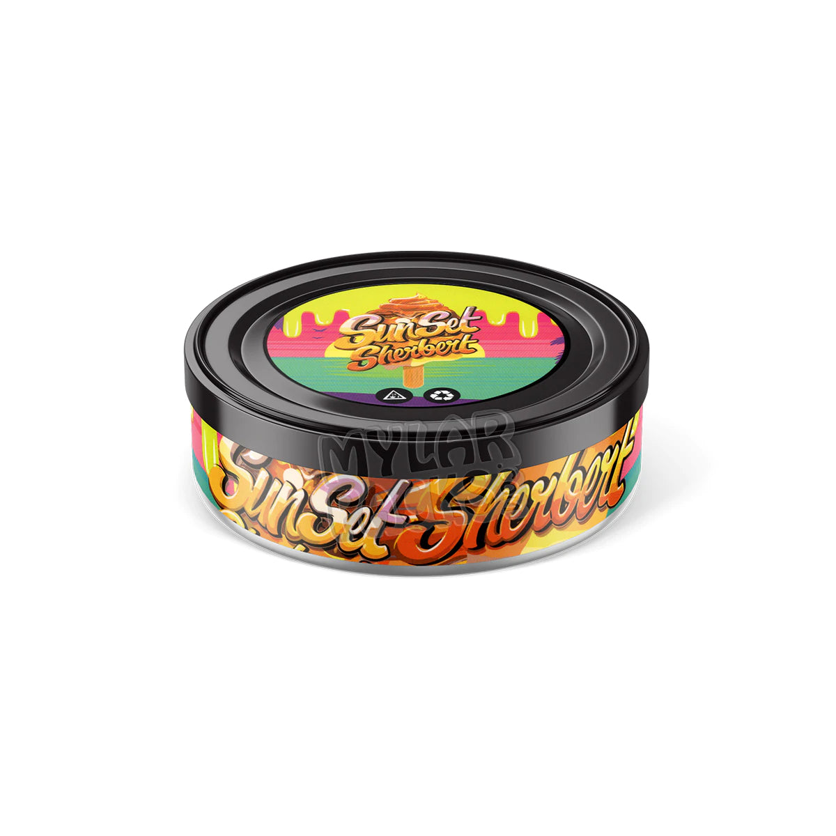 Envases autosellables de latas Sunset Sherbert Presstin (solo pegatinas)