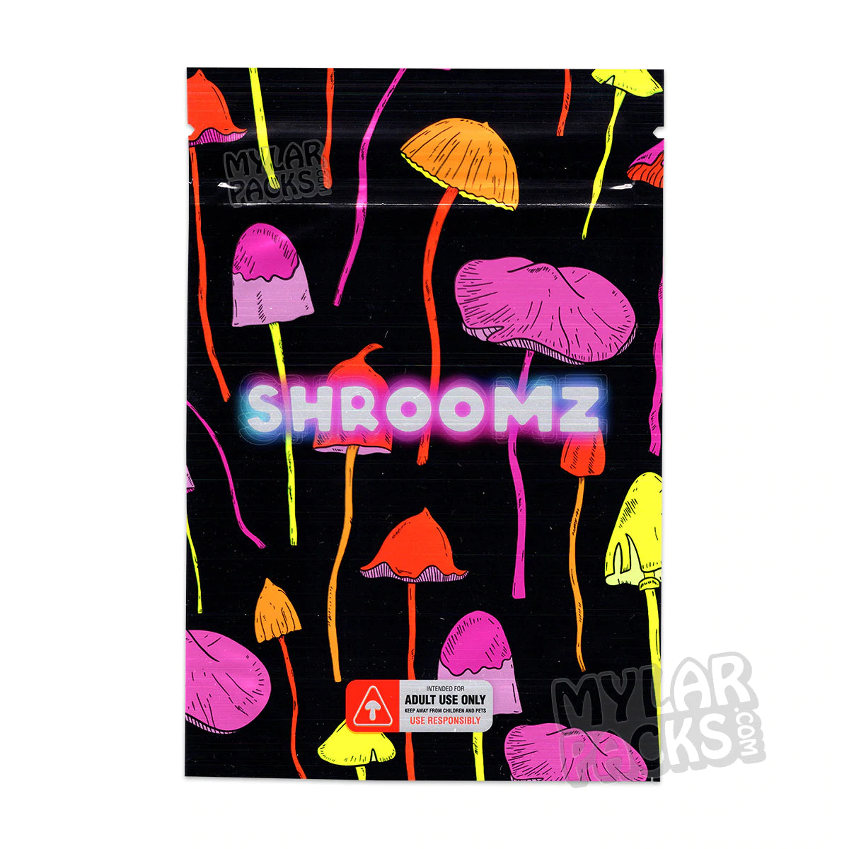 Bolsas vacías de Mylar brillante Shroomz para envasar hongos mágicos