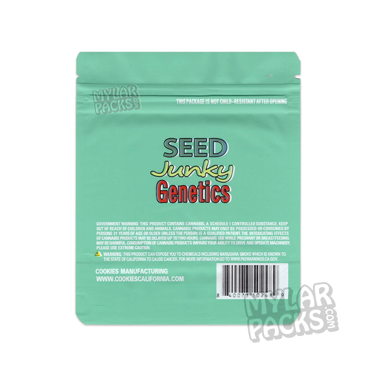 Big Apple de Seed Junkie Genetics, bolsa de mylar vacía de 3,5 g, embalaje para flores y hierbas secas